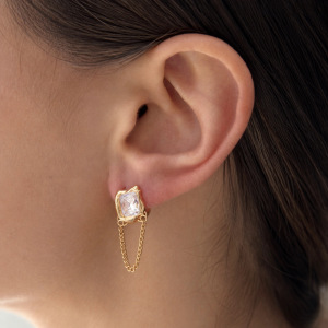 Simple Tassel Geometric Shape Stainless Steel Waterproof Gold Color Zircon Women's Stud Earrings h5 Picture3