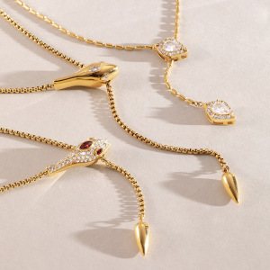 Luxurious Series Daily Snake Stainless Steel Waterproof   Gold Color  Women's Chain Necklaces h5 Picture2