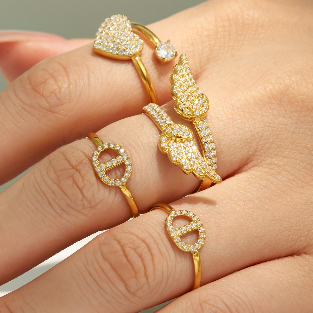 Heart Wings Stainless Steel Waterproof Gold Color Zircon Statement Rings h5Picture2