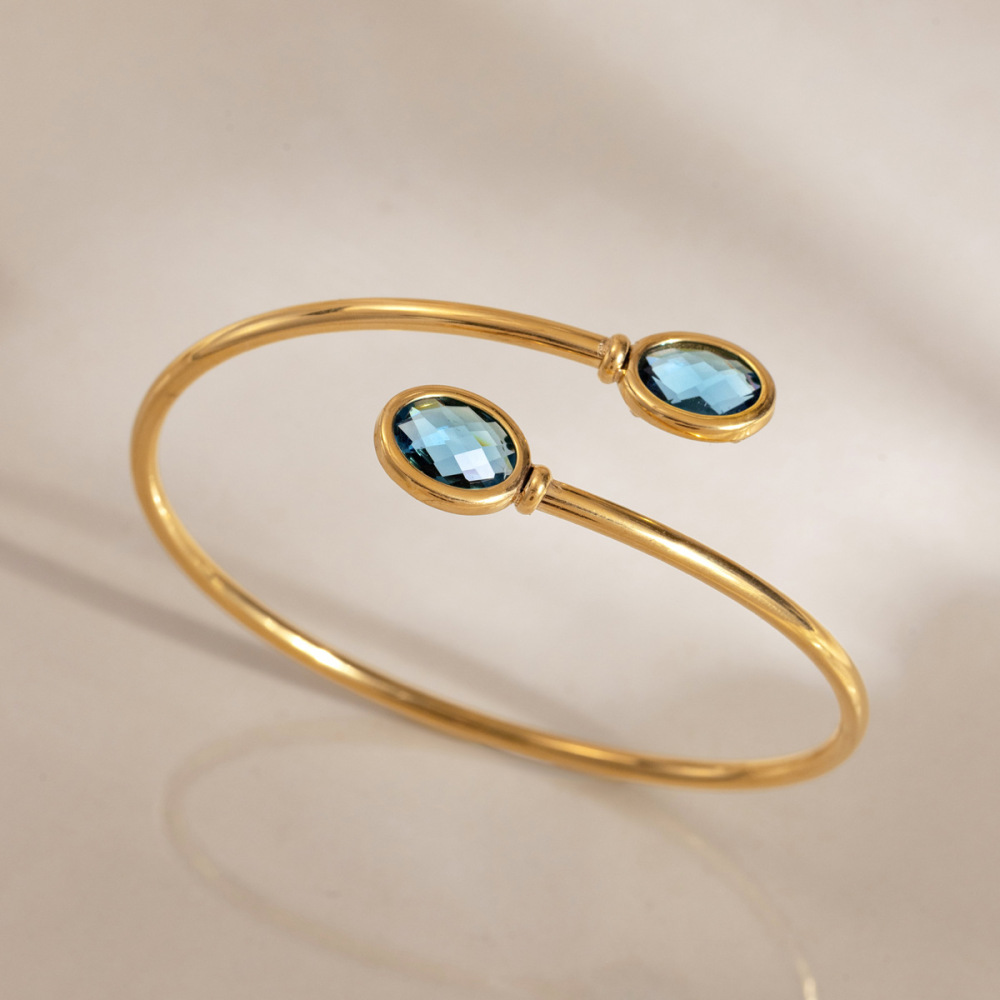 Ellipse Shape Stainless Steel Waterproof Gold Color Crystal Women's Cuff Bracelets h5Picture4