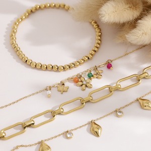 Romantische Serie: Süße, Wasserdichte Armbänder Aus Edelstahl In Goldfarbe Mit Naturzirkon-Steinen h5 Bild3