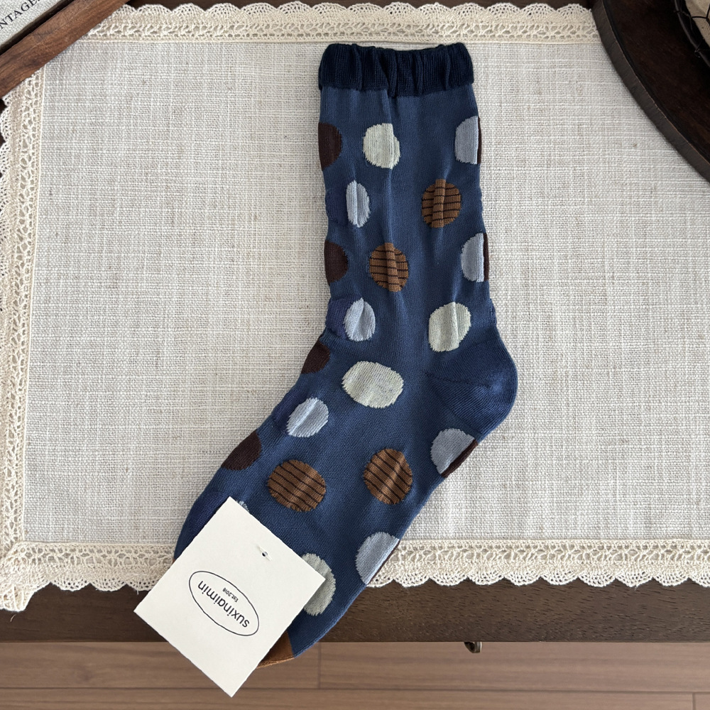 Women's Retro Paisley Pattern Polka Dots Color Clash Small Floral Mid-Calf Socks 