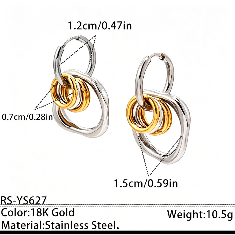 Simple  Mixed Gold Color And Silver Colors Geometric Shape Stainless Steel Waterproof   Gold Color  Hoop Earrings 