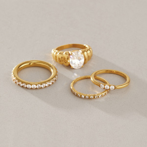 Luxurious Series Ellipse Shape Stainless Steel Waterproof Gold Color Zircon Women's Gemstone Rings h5 Picture4