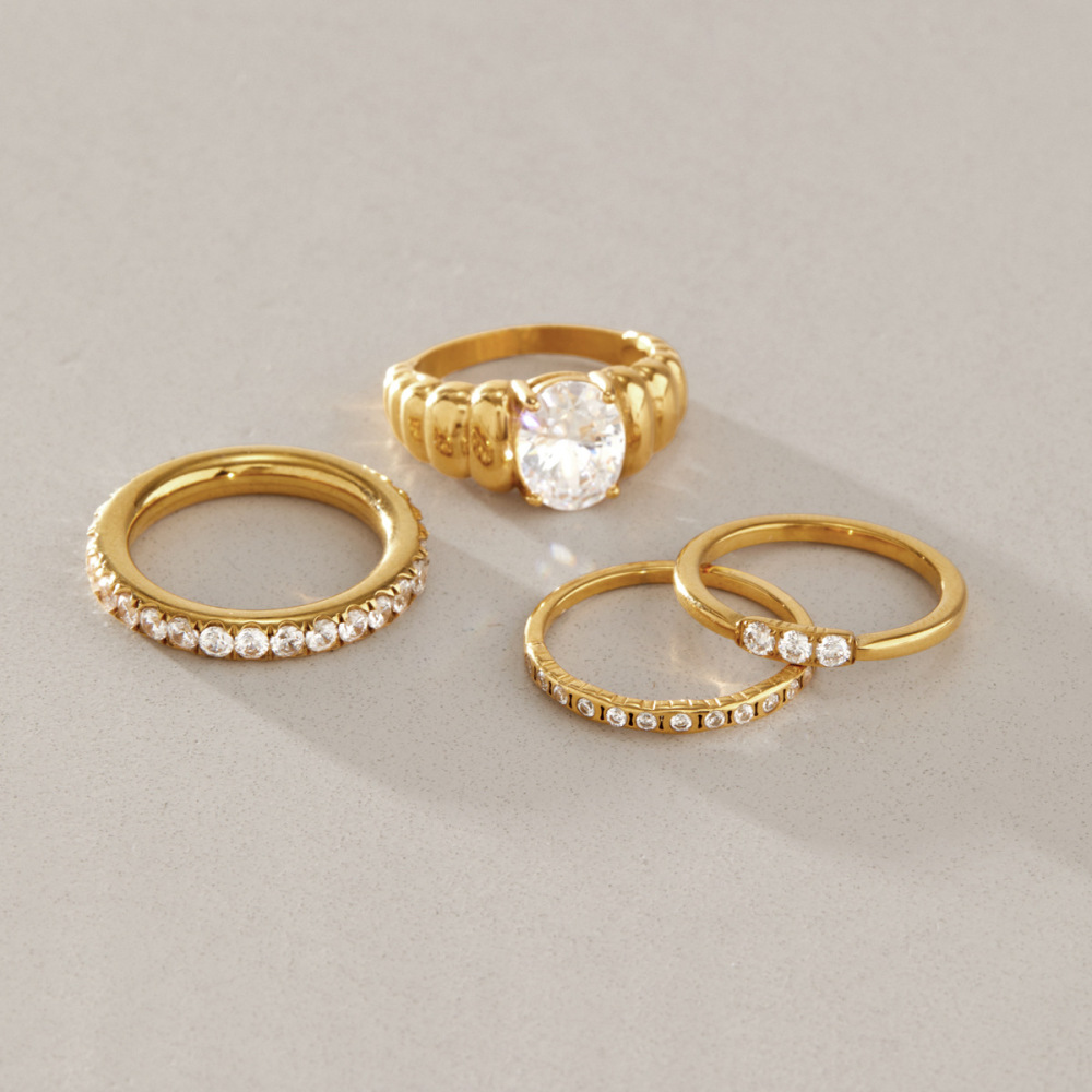 Luxurious Series Ellipse Shape Stainless Steel Waterproof Gold Color Zircon Women's Gemstone Rings Picture4