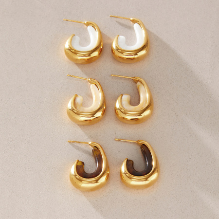 Simple Series Retro Ohrstecker Für Damen In Unregelmäßiger Form Mit Farbverlauf, Aus Wasserfestem Edelstahl In Goldfarbe