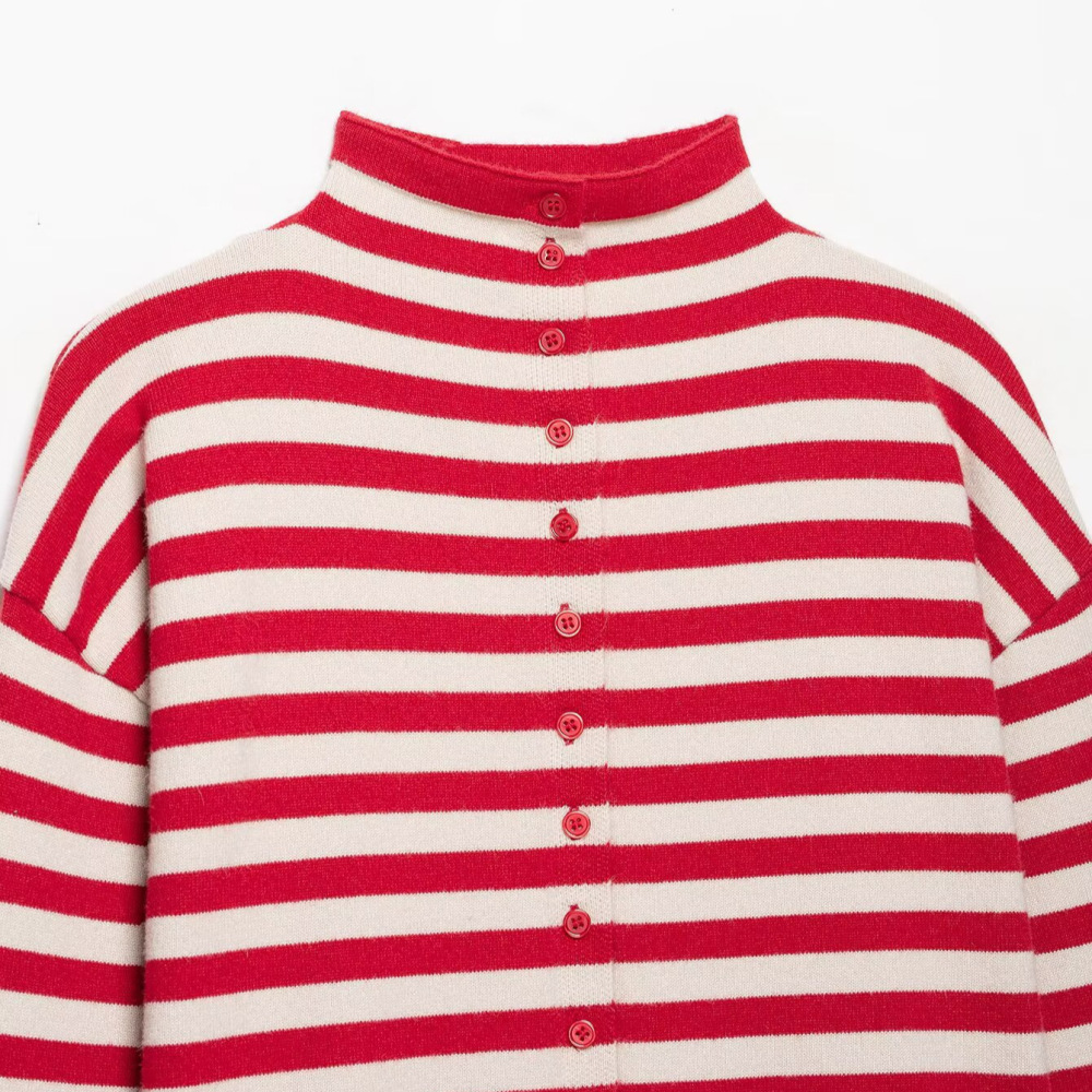 Casual Stripes Color Clash Straight Knit Cardigan h5Picture4