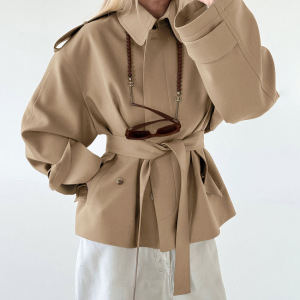 Casual Solid Color Tie-Up Regular Jackets & Coats h5 Picture2