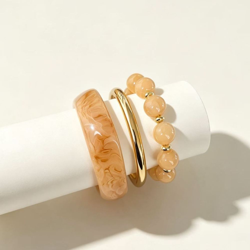 Beads Gradient Color Resin Gold Color Women's Bracelets Sets