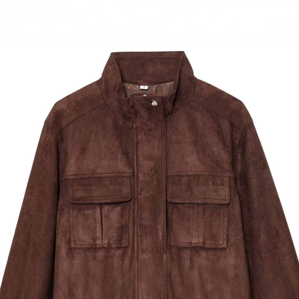 Retro Solid Color Tie-Up Straight  Jackets & Coats Picture3