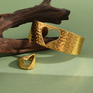 Heart Hammer Pattern Stainless Steel Waterproof Gold Color Women's Bracelets Sets h5 Picture2