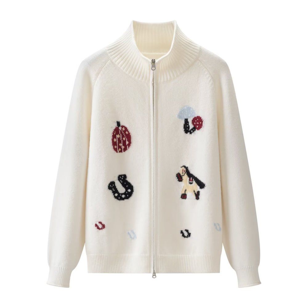 Casual Fruit And Vegetable Pattern Embroidery Straight Acrylic Knit Cardigan