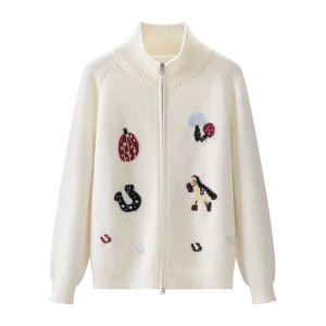 Casual Fruit And Vegetable Pattern Embroidery Straight Acrylic Knit Cardigan h5