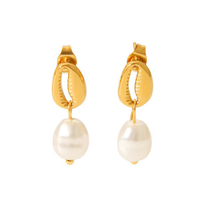 Simple Series Daily Irregular Shape Tassel Star Shell Stainless Steel Waterproof   Gold Color  Zircon Women's Beads Earrings h5 Picture8