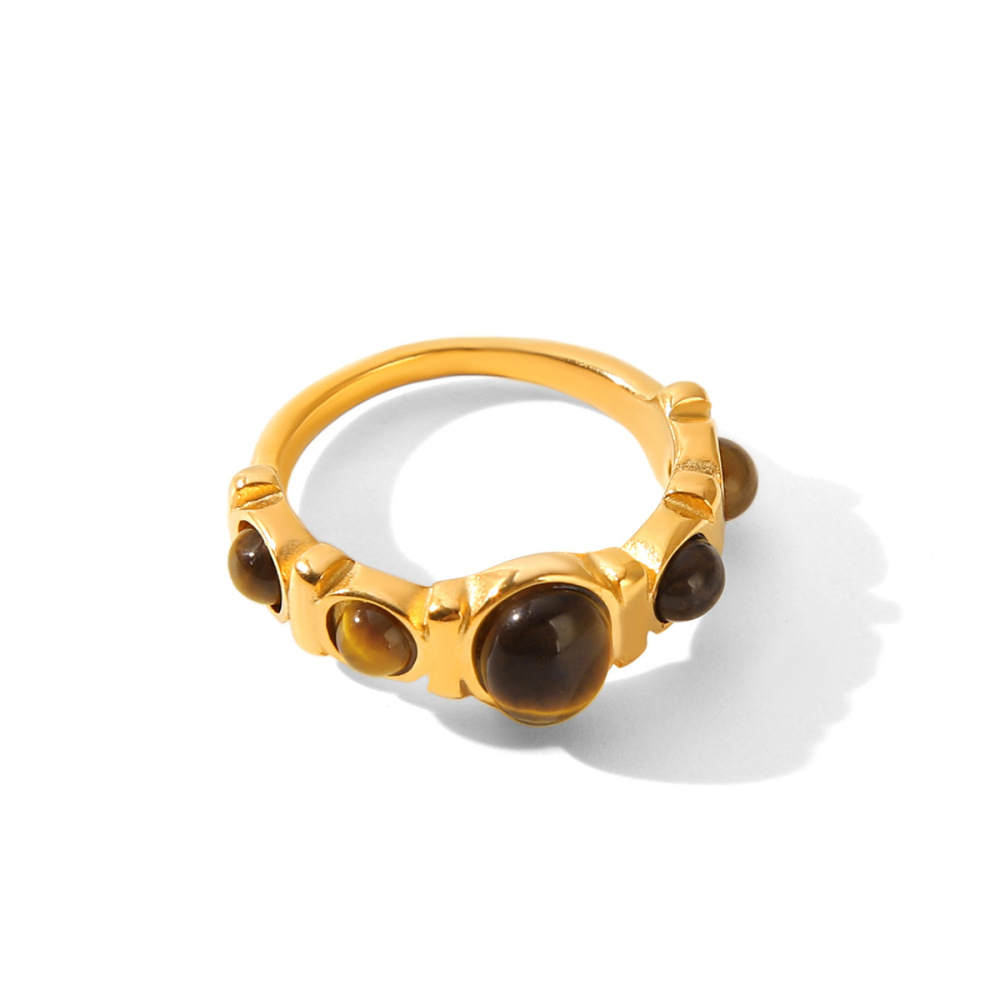 Retro Series Daily Irregular Shape Stainless Steel Waterproof Gold Color Natural Stone Women's Gemstone Rings Picture7