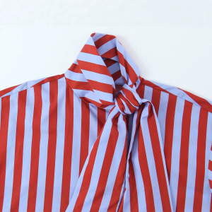 Casual Stripes Bow Tie-Up Loose Fit  Blouses & Shirts h5 Picture3