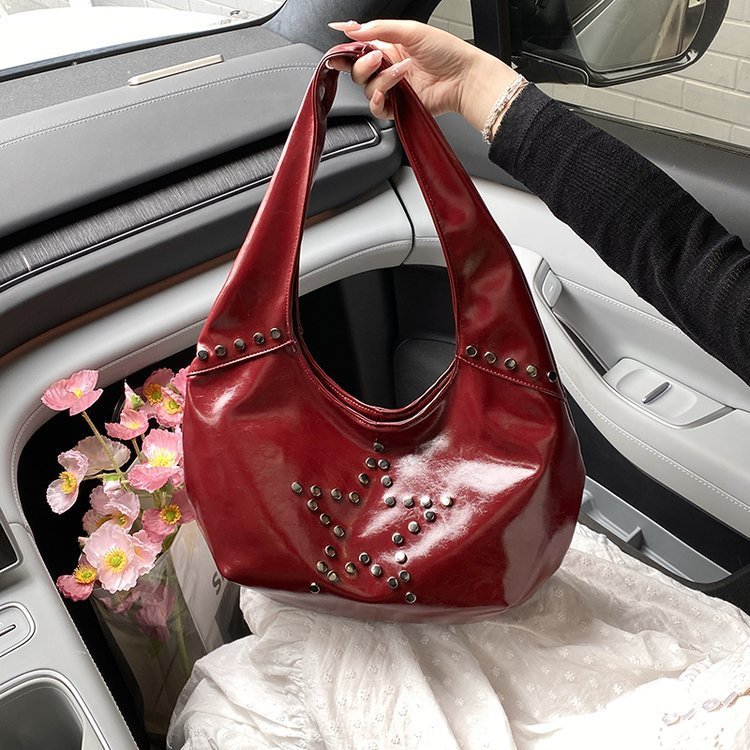 Casual Style Metal Hardware Studded Solid Color Star Rivet Pu Women's Underarm Shoulder Bags h5Picture3