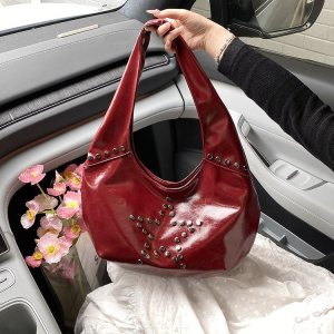 Casual Style Metal Hardware Studded Solid Color Star Rivet Pu Women's Underarm Shoulder Bags h5 Picture3
