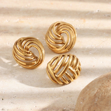 Hollowed-Out Stainless Steel Waterproof Gold Color Women's Stud Earrings