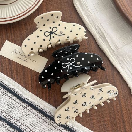 Simple Series Sweet Bow Knot Polka Dots Acetate Rhinestone Hair Clips 2