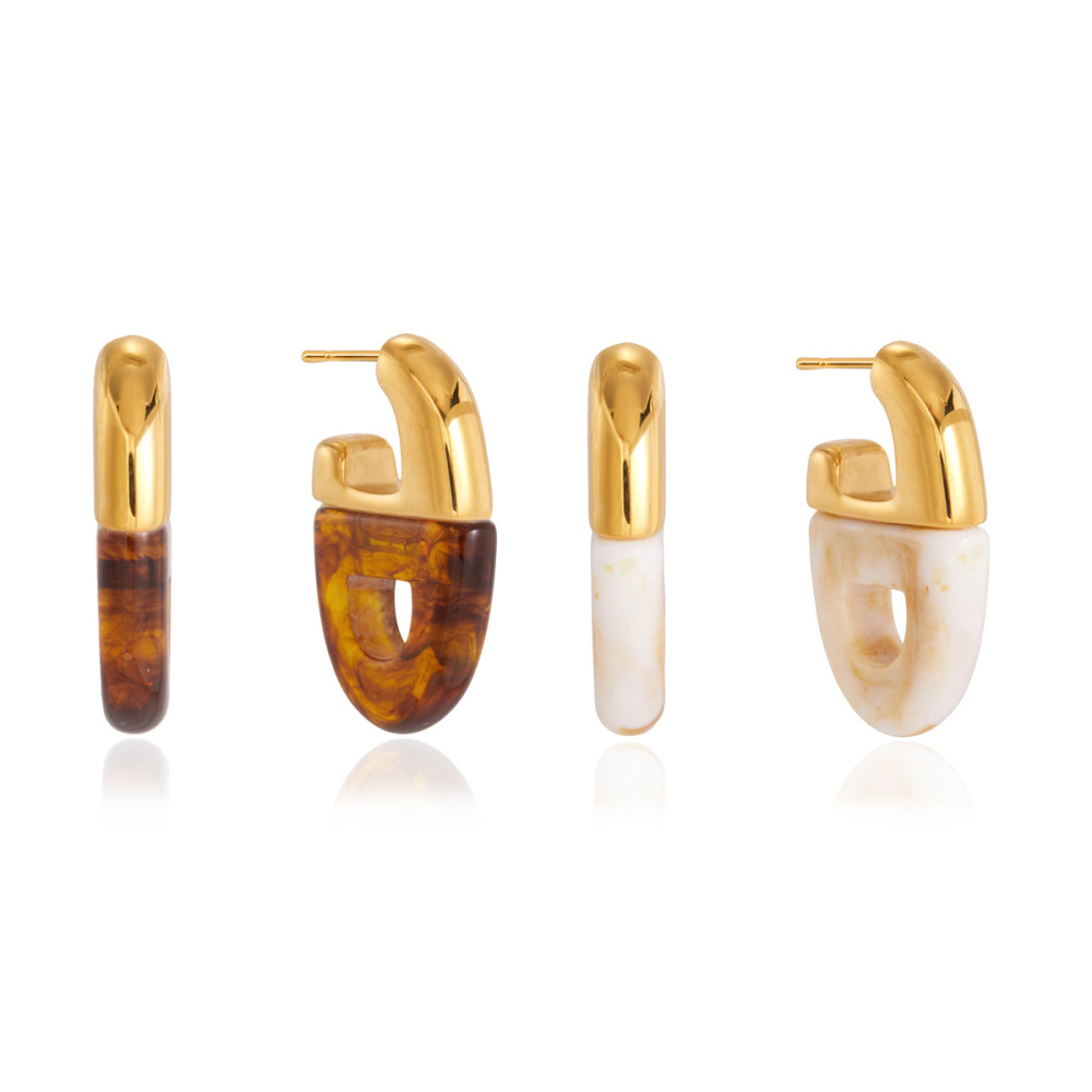 Simple Series Retro Irregular Shape Stainless Steel Waterproof Gold Color Women's Stud Earrings h5Picture5