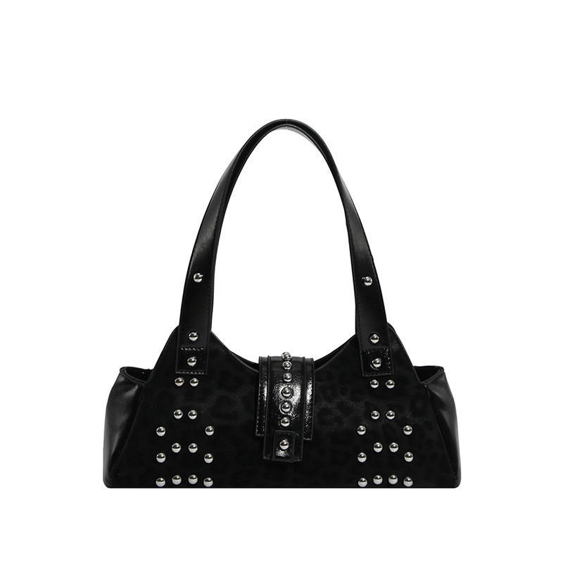 Streetwear Style Studded Leopard Print Rivet Pu Women's Square Shoulder Bags