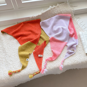 Simple Series Daily Twist Tassel Mixed Color Cotton Triangular Scarves h5 Picture4