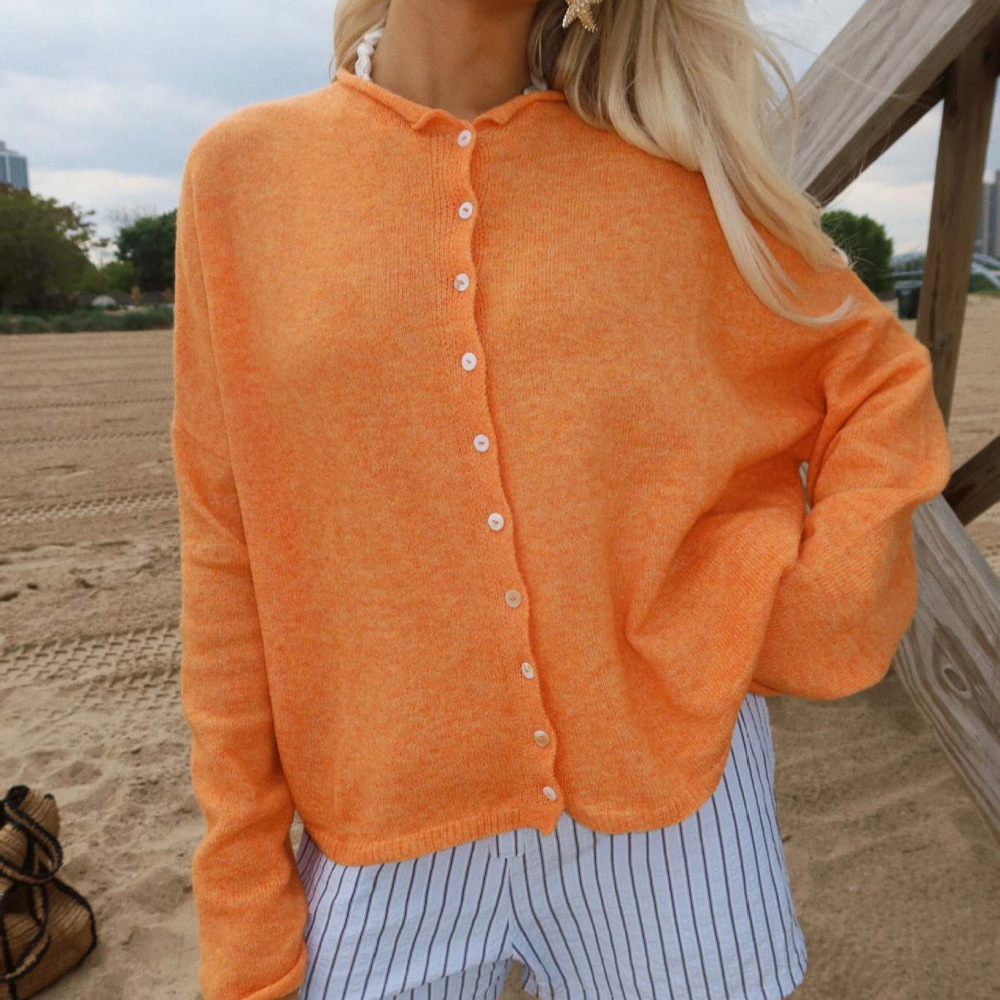 Minimalist Solid Color Button Straight Knit Cardigan h5Picture4