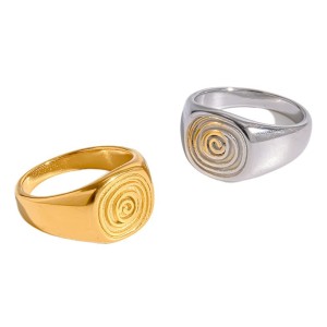 Simple Series Daily Stripe Geometric Shape Stainless Steel Waterproof Gold Color Statement Rings h5 Picture5