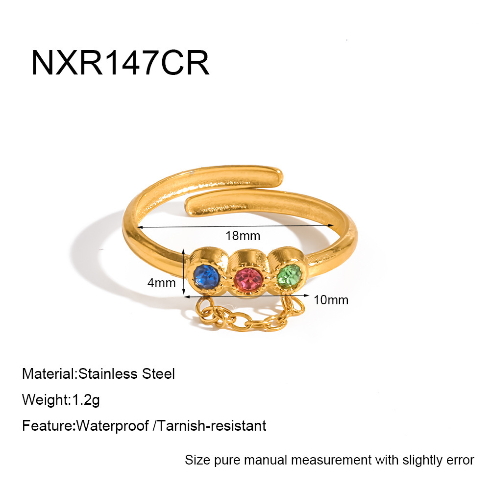 Simple Series Sweet Lines Geometric Shape Stainless Steel Waterproof Gold Color Rhinestone Minimalist Rings