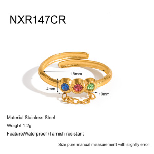 Simple Series Sweet Lines Geometric Shape Stainless Steel Waterproof Gold Color Rhinestone Minimalist Rings h5