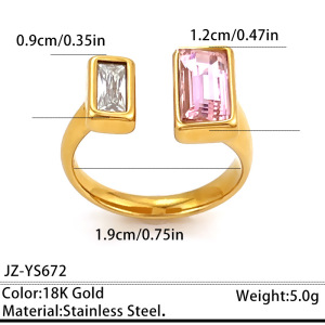 Luxe Serie Sexy Onregelmatig Gevormde Waterdichte Roestvrijstalen Ringen Met Goudkleurige Zirkonia Voor Dames. h5 
