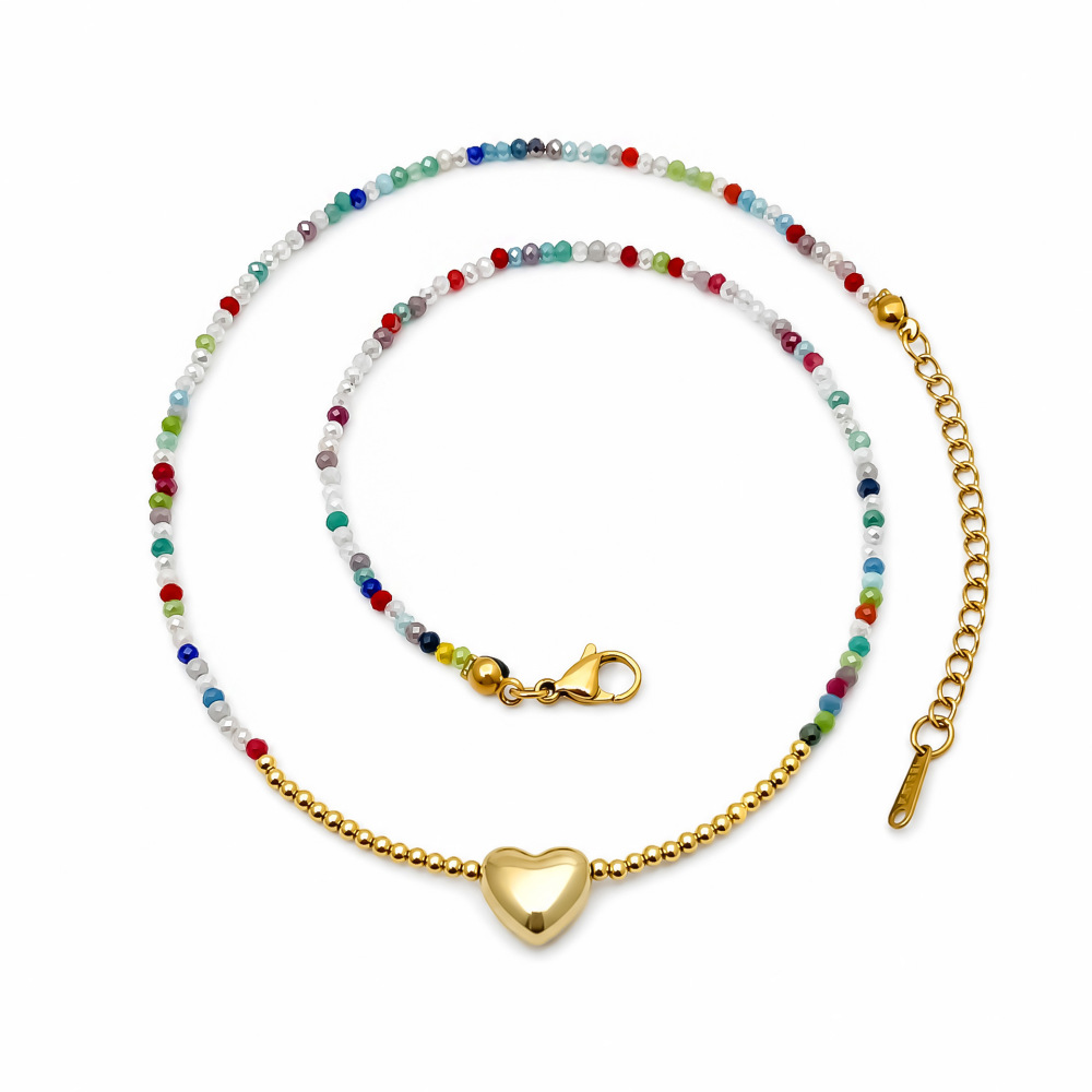Collares De Mujer Con Cuentas De Acero Inoxidable, Resistentes Al Agua, Color Dorado Y Cristales. Imagen3