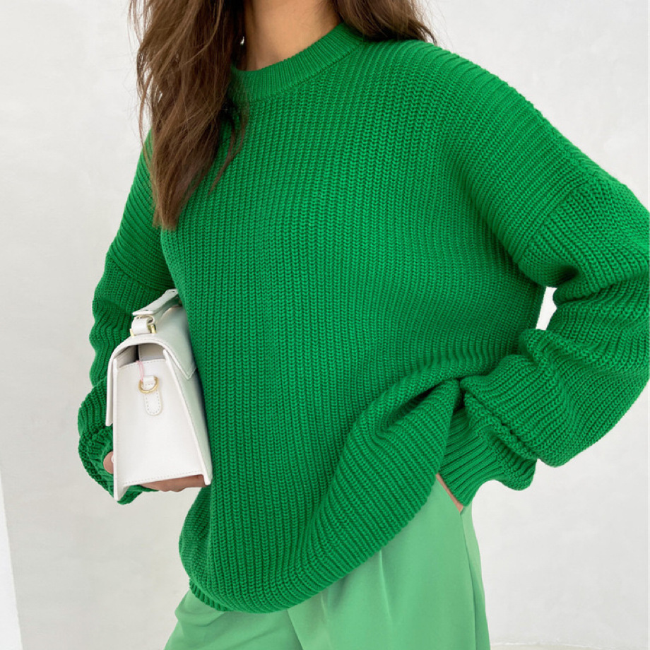 Casual Solid Color Loose Fit Knitted Thickened Jumper