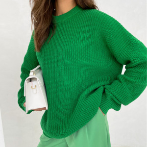 Casual Solid Color Loose Fit Knitted Thickened Jumper h5