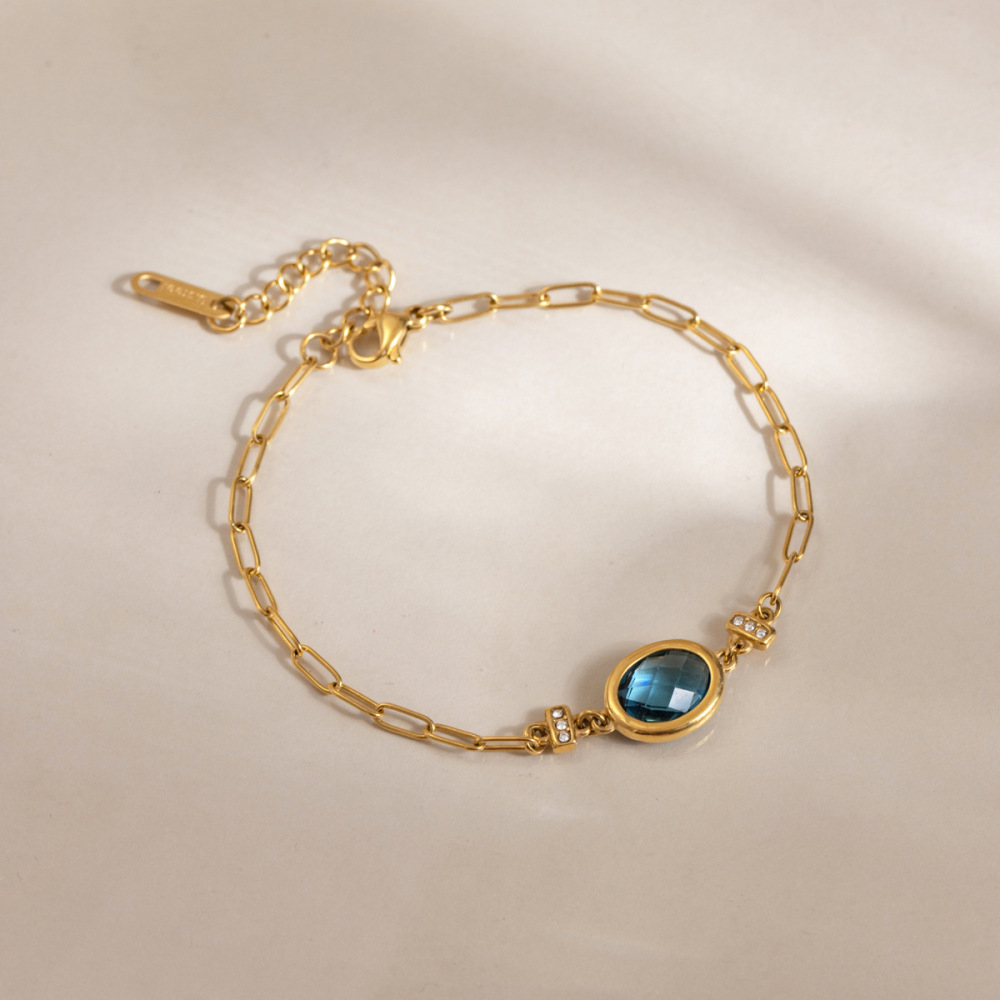 Ellipse Shape Stainless Steel Waterproof Gold Color Crystal Women's Charm Bracelets h5Picture3