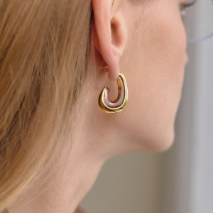 Simple Series Retro Irregular Shape Gradient Color Stainless Steel Waterproof Gold Color Women's Stud Earrings h5 Picture3