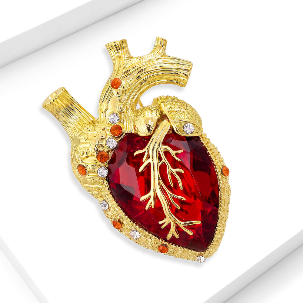 Luxurious Series Retro Heart Metal Rhinestone Artificial Gemstone Brooches h5Picture3