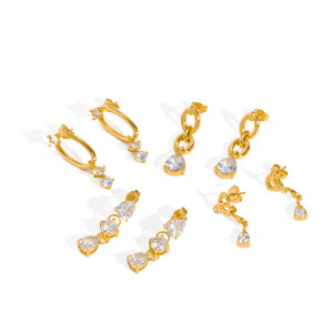 Geometric Shape Stainless Steel Waterproof Gold Color Rhinestone Women's Drop Earrings h5 Picture3