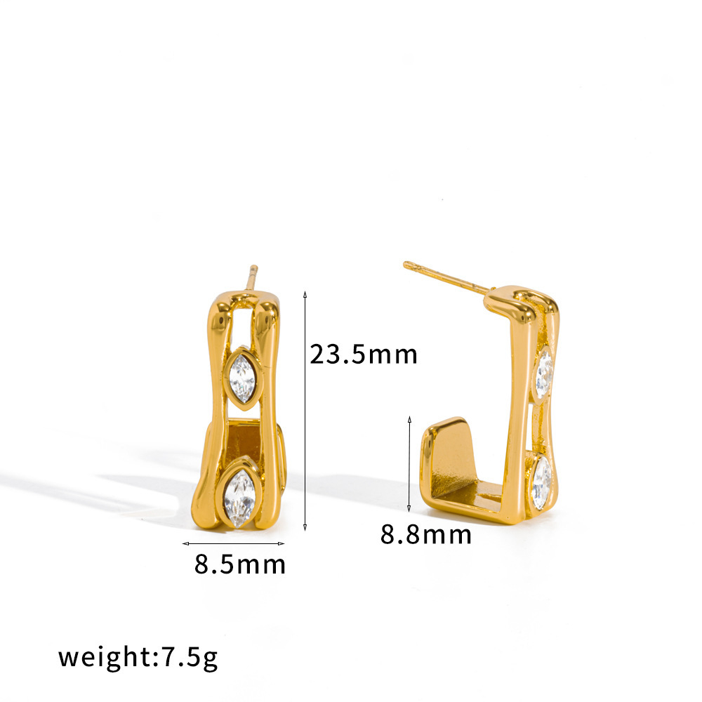 Luxurious Series Twist Stainless Steel Waterproof Gold Color Rhinestone Women's Stud Earrings 