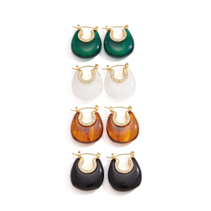 Retro Ellipse Shape Stainless Steel Waterproof Gold Color Women's Hoop Earrings h5 Picture4