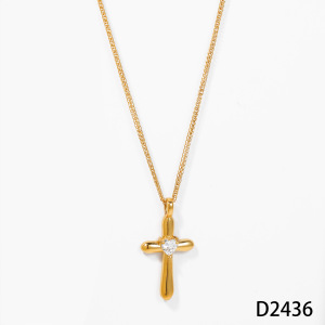 Simple Series  Heart Cross Stainless Steel Waterproof   Gold Color  Zircon Women's Pendant Necklaces h5 