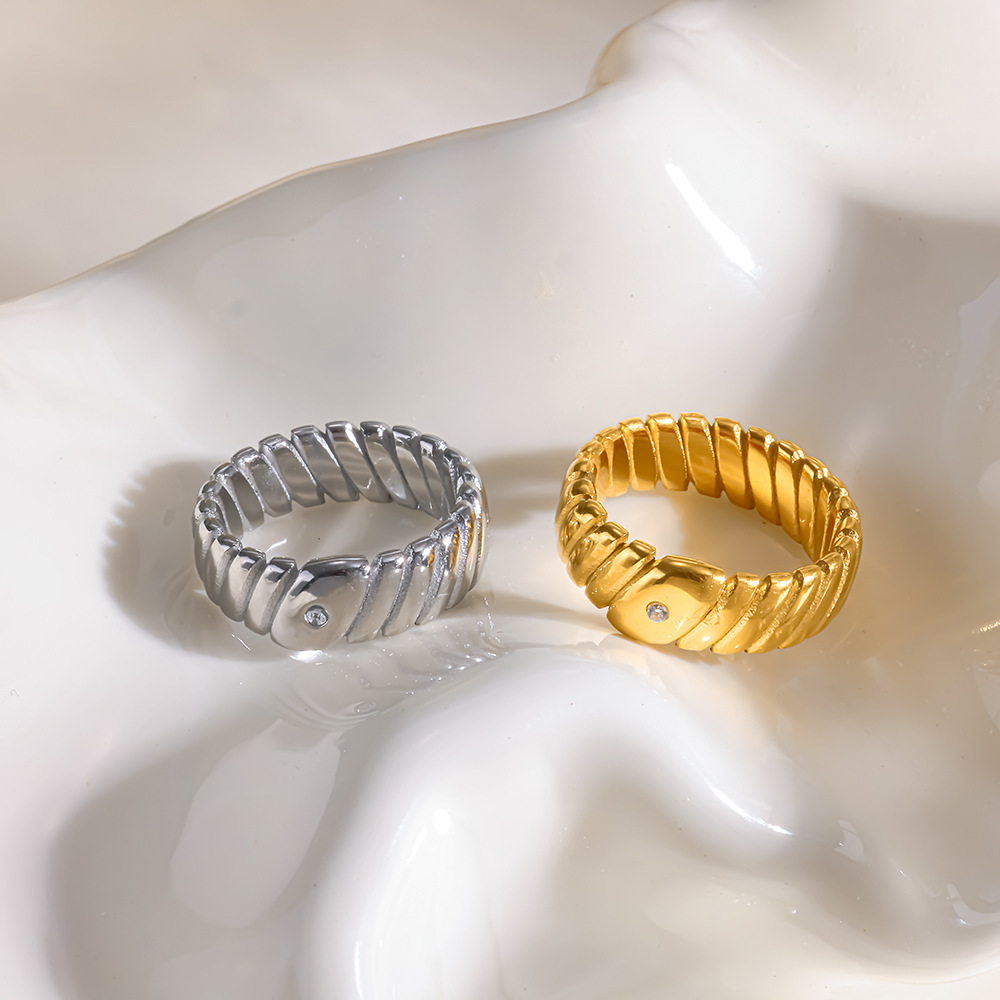 Simple Series Daily Lines Geometric Shape Stainless Steel Waterproof Gold Color Minimalist Rings Picture4