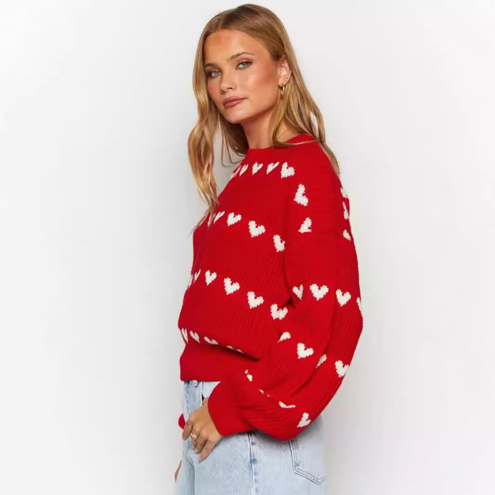 Sweet Loose Valentine Heart Print Knitted Jumper h5Picture4