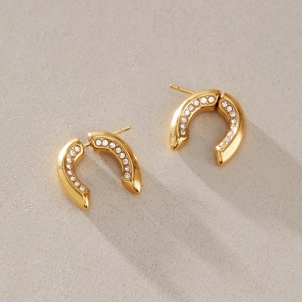 Simple Series Daily Circle Stainless Steel Waterproof   Gold Color  Zircon Women's Stud Earrings Picture3