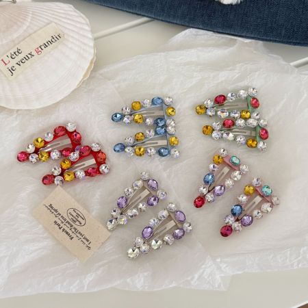 Luxurious Series Retro Mixed Color Triangle Rhinestone Rhinestone Hair Clips