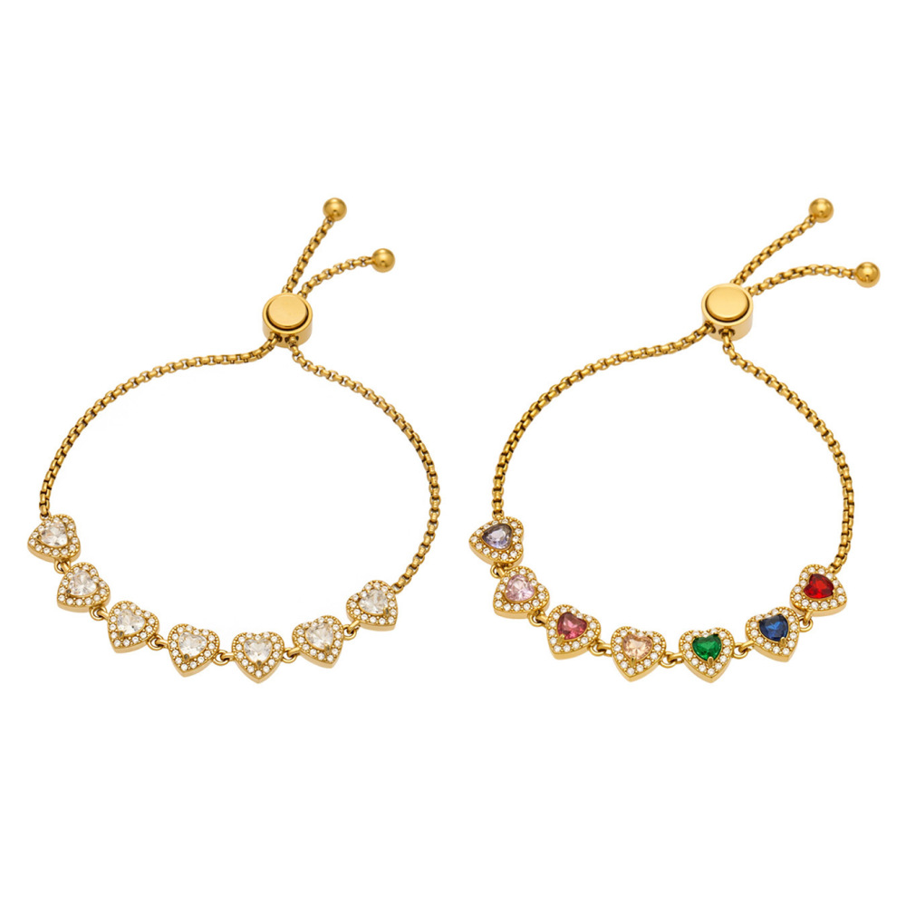 Luxurious Series Elegant Heart Patchwork Stainless Steel Waterproof Gold Color Zircon Women's Chain Bracelets Picture5