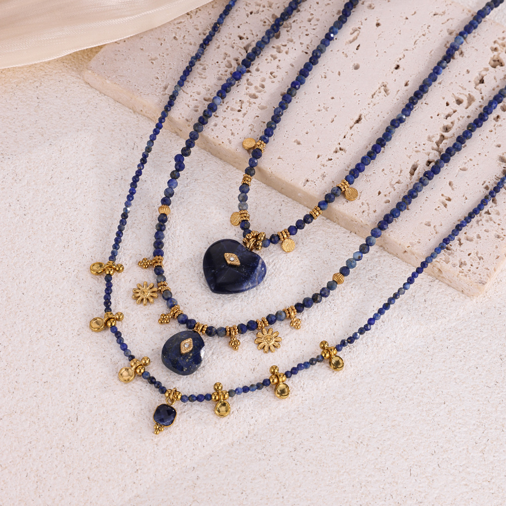 Collares De Cuentas Para Mujer De La Serie Clásica Daily Heart Beads, De Acero Inoxidable, Resistentes Al Agua, Color Dorado Y Con Piedras Naturales. Imagen2