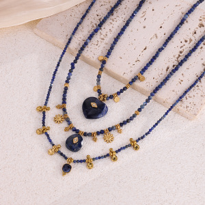 Collares De Cuentas Para Mujer De La Serie Clásica Daily Heart Beads, De Acero Inoxidable, Resistentes Al Agua, Color Dorado Y Con Piedras Naturales. h5 Imagen2