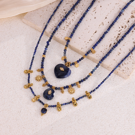 Collares De Cuentas Para Mujer De La Serie Clásica Daily Heart Beads, De Acero Inoxidable, Resistentes Al Agua, Color Dorado Y Con Piedras Naturales. 2